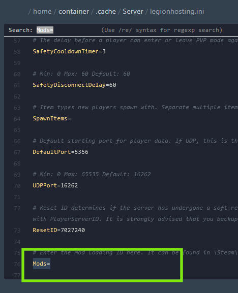 Mods location in settings file