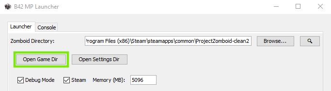 Project Zomboid Launcher Directory Button